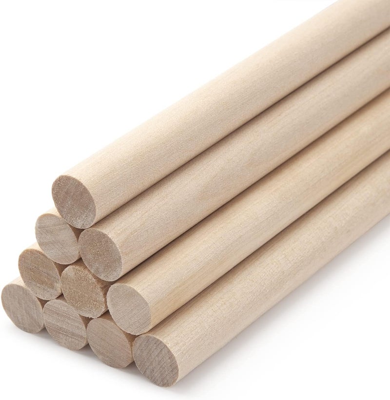 Coowayze Wooden Dowel Rods Wood Dowels, 10PCS 1/2 x 12 Round Wooden Sticks for Crafts, Macrame Dowels, Unfinished Hardwood Sticks for Crafting, Arts and DIYers, Tiered Cake Support and Wedding Ribbon Wands - Image 1